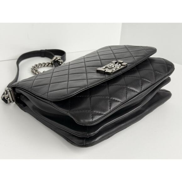 CHANEL Leather Quilted Boy Messenger Bag Black with Silver Hardware B-7 - Picture 7 of 16